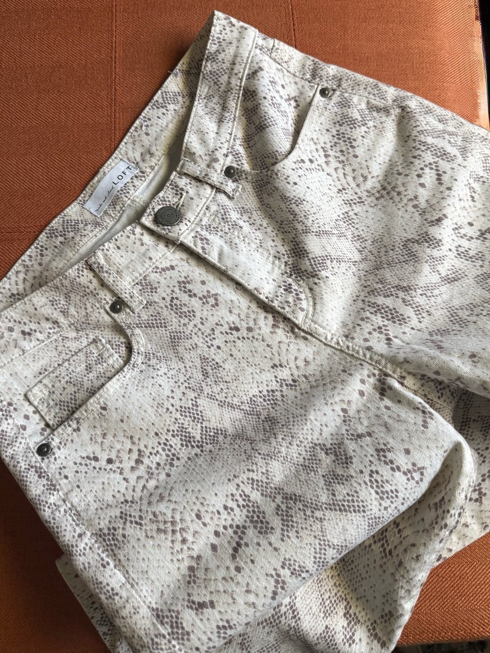 LOFT Neutral Snake-Print Jeans in Taupe and Cream